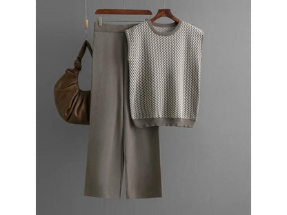 Σετ Πλεκτό Αμάνικο με Ζικ Ζακ Σχέδιο