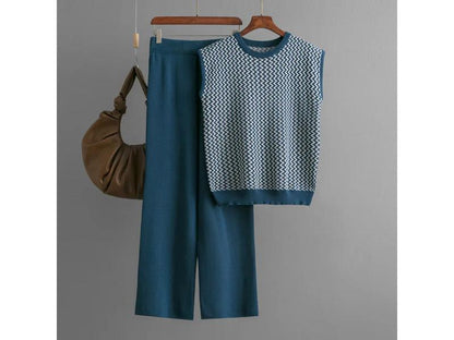 Σετ Πλεκτό Αμάνικο με Ζικ Ζακ Σχέδιο