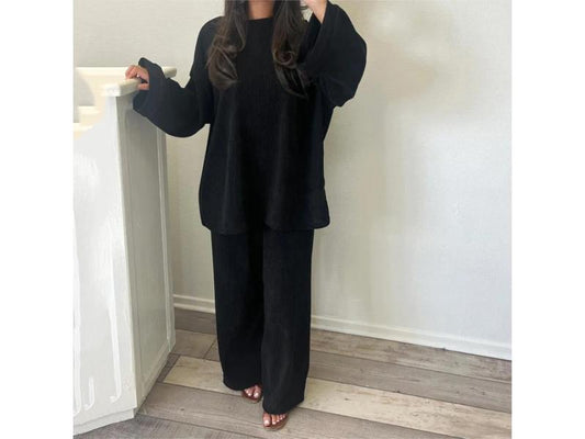 Σετ Πλεκτό Oversized με Ριπ Υφή