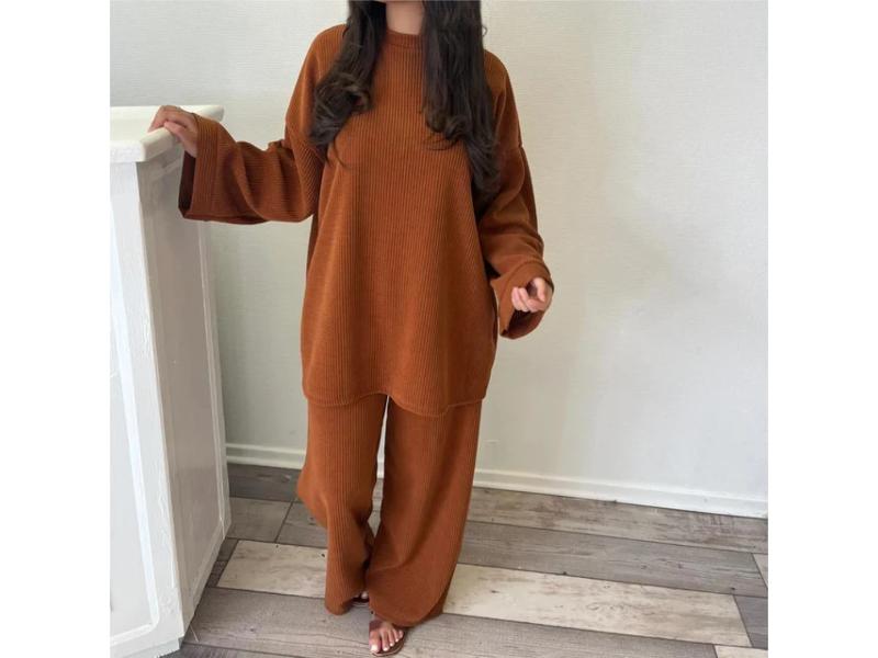 Σετ Πλεκτό Oversized με Ριπ Υφή