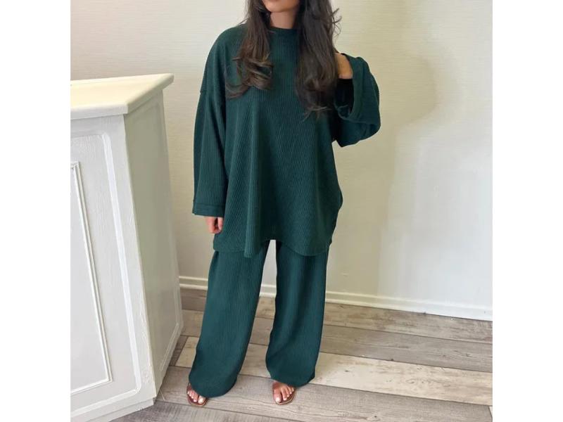 Σετ Πλεκτό Oversized με Ριπ Υφή