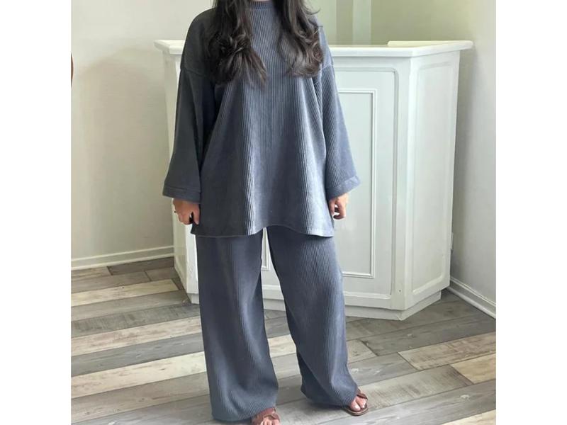 Σετ Πλεκτό Oversized με Ριπ Υφή