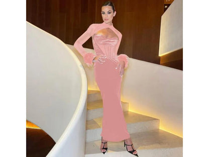 Maxi Φόρεμα Βελούδινο με Bustier και Φτερά