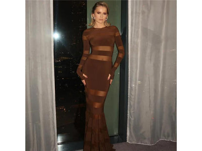 Maxi Διάφανο Φόρεμα με Sheer Λεπτομέρειες και Μακριά Μανίκια