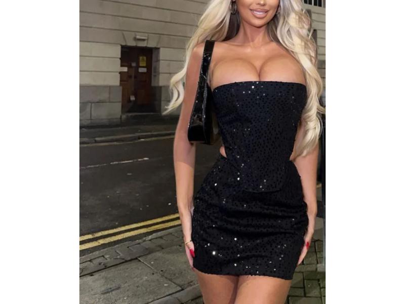 Σετ Strapless Κορσές και Μίνι Φούστα με Λάμψη