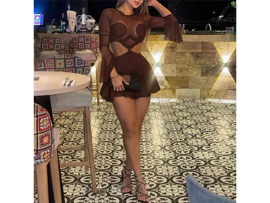 Mini Διάφανο Φόρεμα με Cut-Out και Καμπάνες Μανίκια