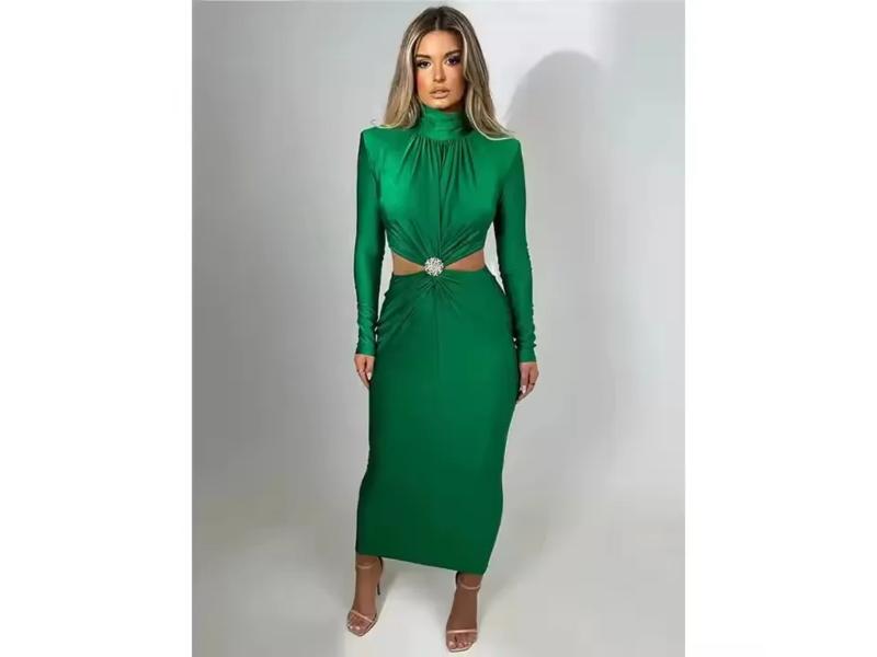 Midi Φόρεμα με Cut-Out και Διακοσμητική Πέτρα