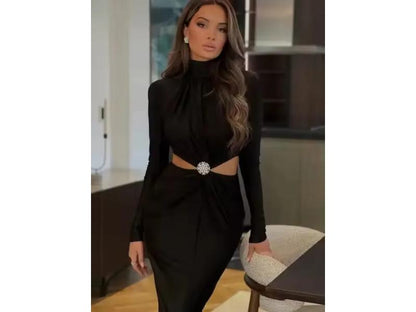 Midi Φόρεμα με Cut-Out και Διακοσμητική Πέτρα