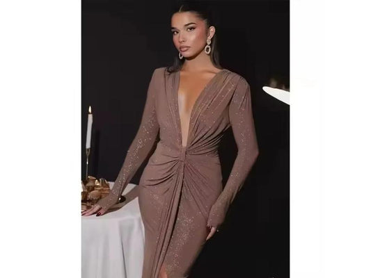 Maxi Φόρεμα με Λάμψη και Βαθύ Ντεκολτέ