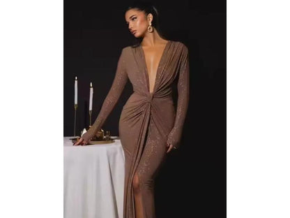 Maxi Φόρεμα με Λάμψη και Βαθύ Ντεκολτέ