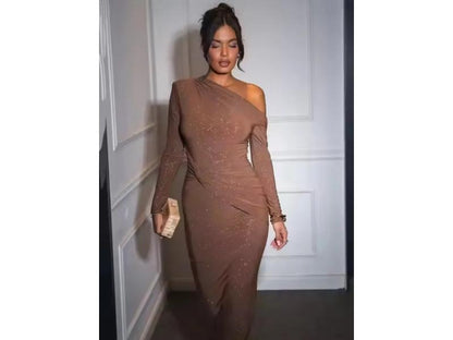 Maxi Φόρεμα Ένα Ώμο με Λάμψη