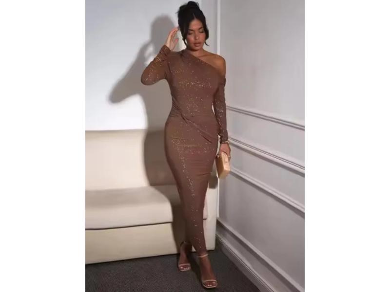 Maxi Φόρεμα Ένα Ώμο με Λάμψη