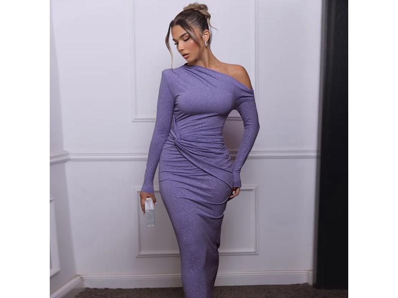 Maxi Φόρεμα Ένα Ώμο με Λάμψη