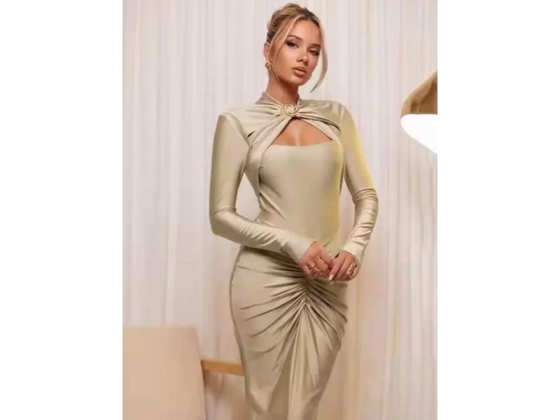 Midi Φόρεμα με Κρίκο και Draped Σχέδιο