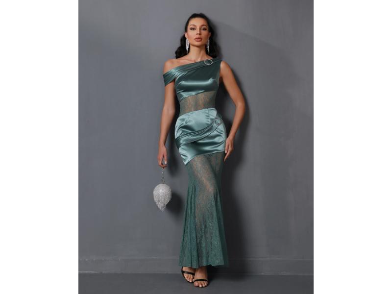 Maxi Φόρεμα με Δαντέλα και Σατέν Λεπτομέρειες