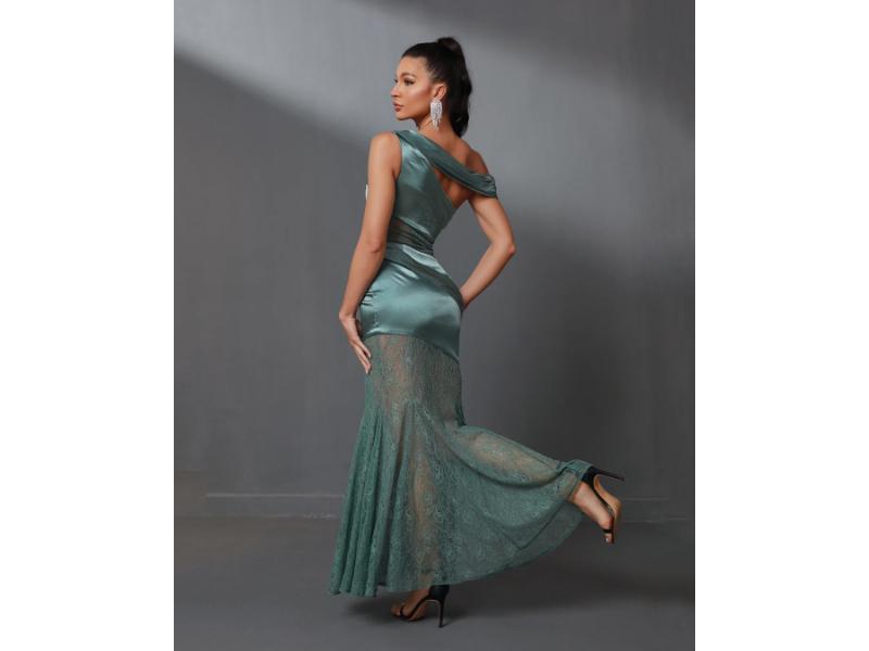 Maxi Φόρεμα με Δαντέλα και Σατέν Λεπτομέρειες