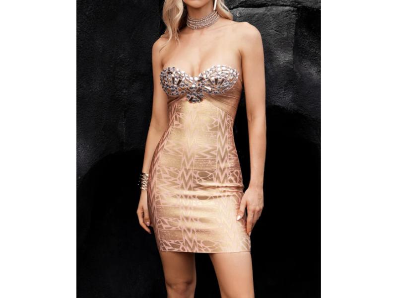 Mini Strapless Φόρεμα με Κρύσταλλα