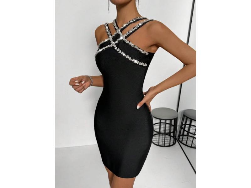 Mini Φόρεμα με Στρας και Τιράντες