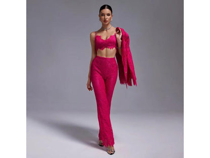 Φούξια Δαντελωτό Σετ με Σακάκι και Bralette