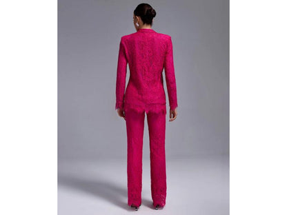 Φούξια Δαντελωτό Σετ με Σακάκι και Bralette