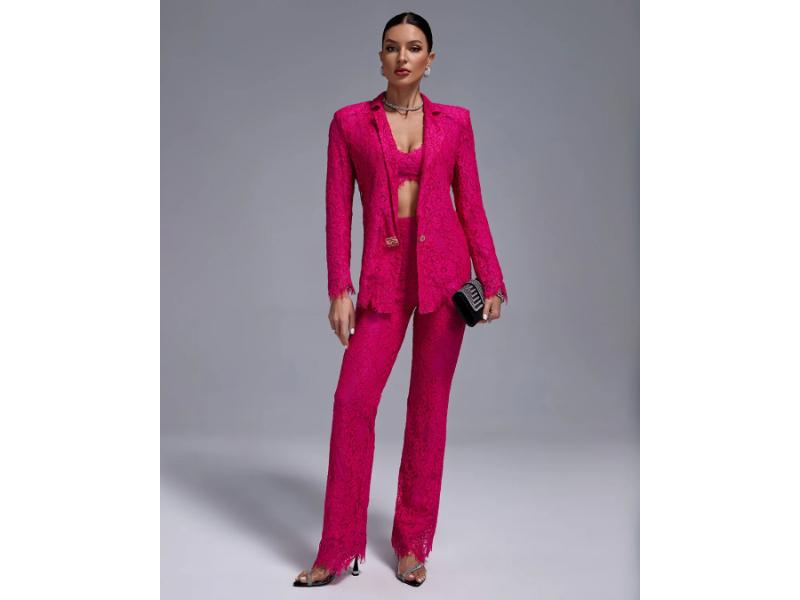 Φούξια Δαντελωτό Σετ με Σακάκι και Bralette