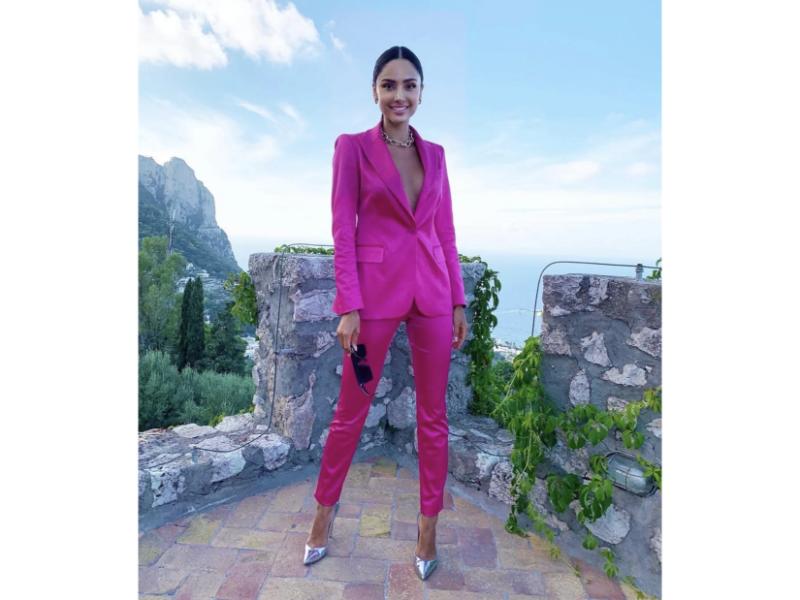 Φούξια Σατέν Κοστούμι με Σακάκι και Παντελόνι