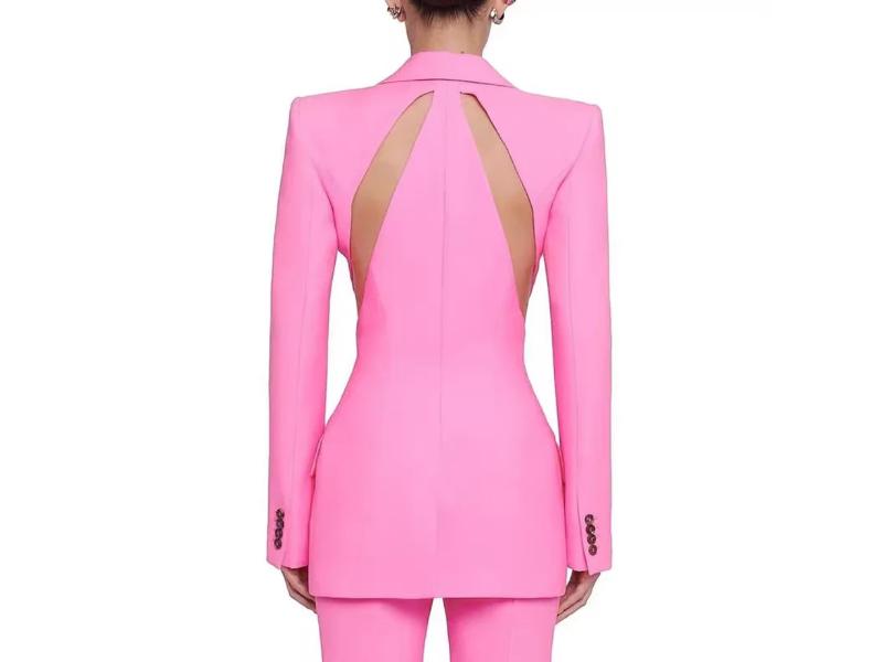 Ροζ Κοστούμι με Blazer Cut-Out και Ψηλόμεσο Παντελόνι
