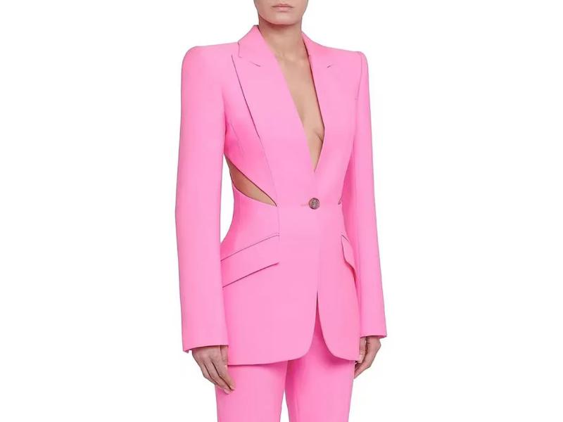 Ροζ Κοστούμι με Blazer Cut-Out και Ψηλόμεσο Παντελόνι