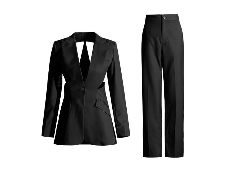 Ροζ Κοστούμι με Blazer Cut-Out και Ψηλόμεσο Παντελόνι