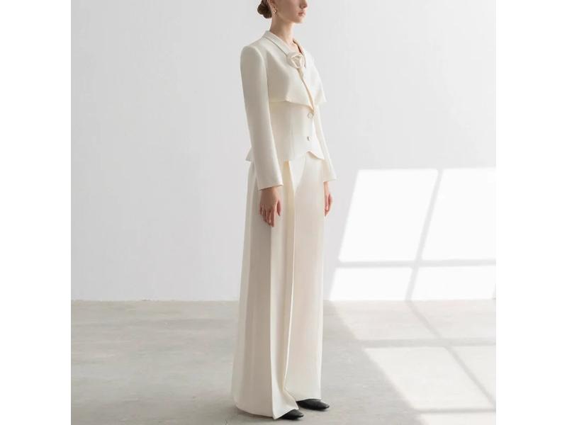 Ιβουάρ Κοστούμι με Blazer και Παντελόνι Wide-Leg