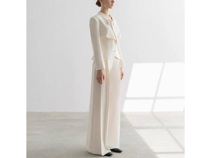 Ιβουάρ Κοστούμι με Blazer και Παντελόνι Wide-Leg