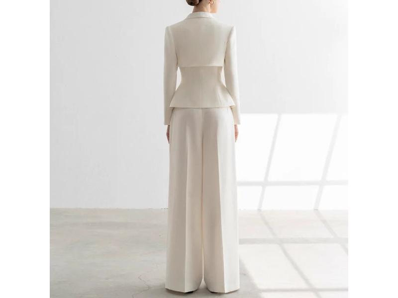 Ιβουάρ Κοστούμι με Blazer και Παντελόνι Wide-Leg