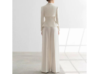 Ιβουάρ Κοστούμι με Blazer και Παντελόνι Wide-Leg