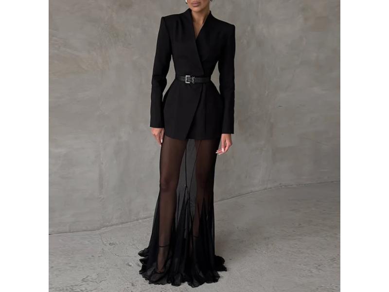 Maxi Φόρεμα Blazer με Διάφανη Φούστα
