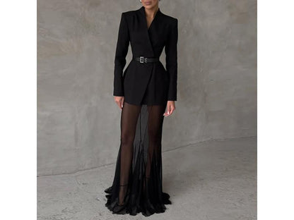 Maxi Φόρεμα Blazer με Διάφανη Φούστα