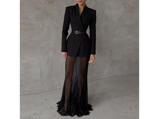 Maxi Φόρεμα Blazer με Διάφανη Φούστα