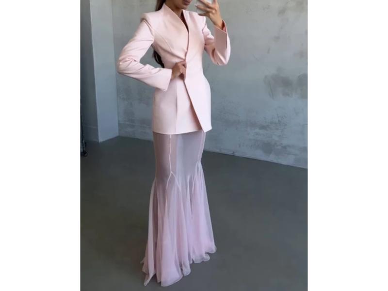 Maxi Φόρεμα Blazer με Διάφανη Φούστα