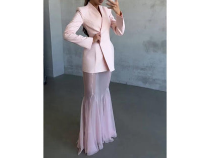 Maxi Φόρεμα Blazer με Διάφανη Φούστα