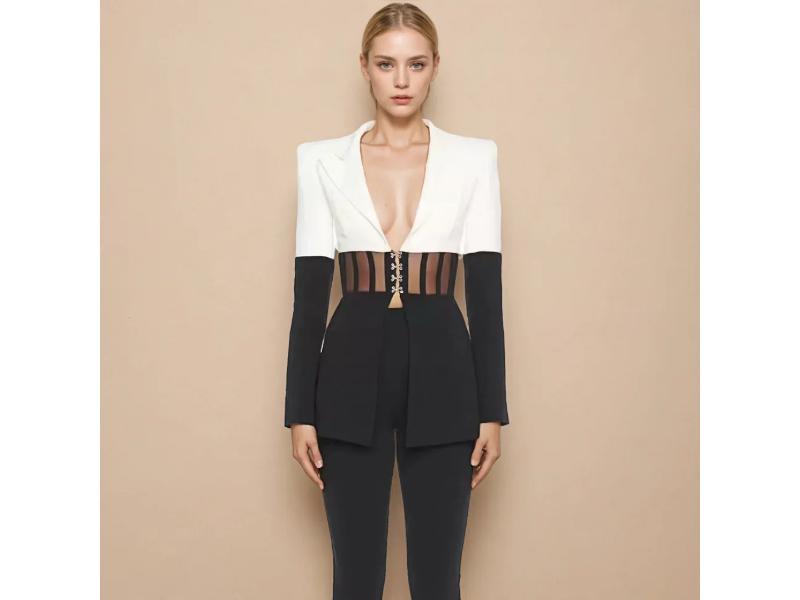 Μαύρο-Λευκό Blazer με Κορσέ