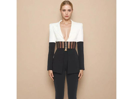 Μαύρο-Λευκό Blazer με Κορσέ