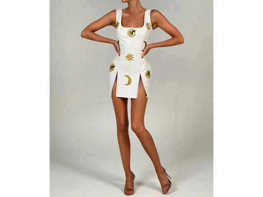Λευκό Μίνι Φόρεμα με Celestial Σχέδια