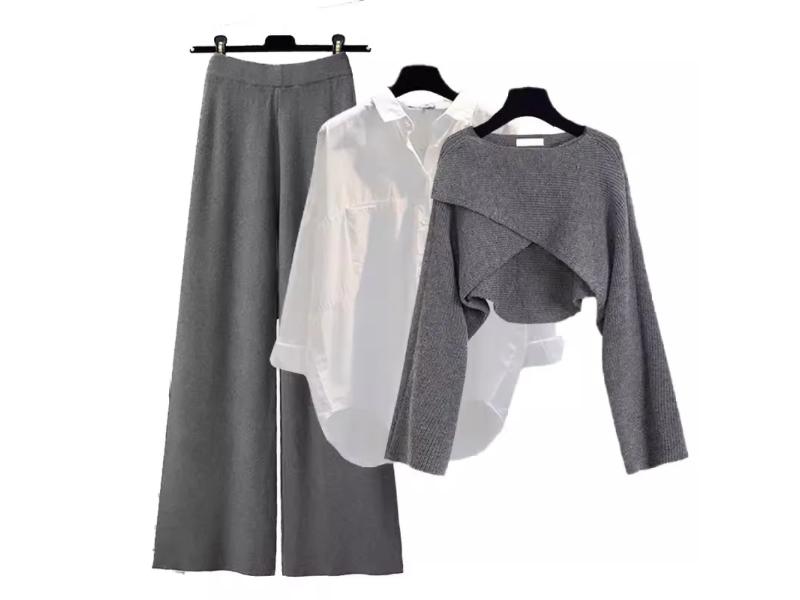 Σετ με Γκρι Παντελόνα και Λευκό Πουκάμισο