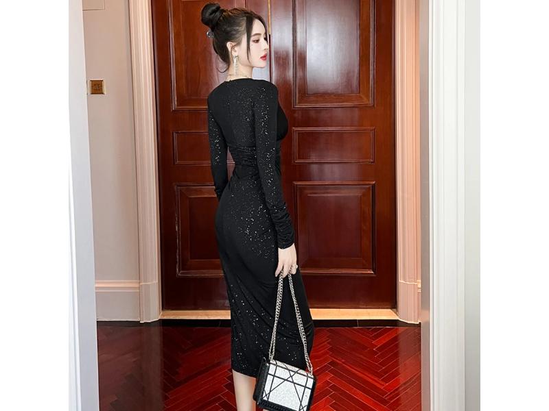 Μίνιμαλ Φόρεμα με Μακριά Μανίκια και Λάμψεις