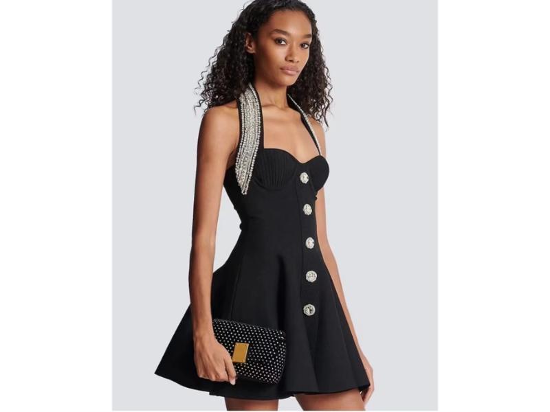 Μίνι Φόρεμα με Γυάλινες Τιράντες και Διακοσμητικά Κουμπιά