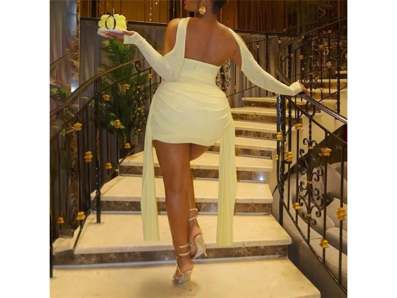 Mini Strapless Φόρεμα με Μακριά Γάντια και Δέσεις