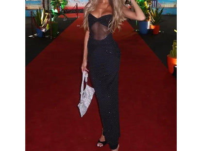 Maxi Φόρεμα με Διάφανη Μέση και Bustier Μαύρο