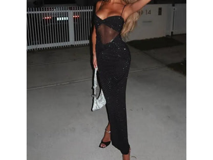 Maxi Φόρεμα με Διάφανη Μέση και Bustier Μαύρο