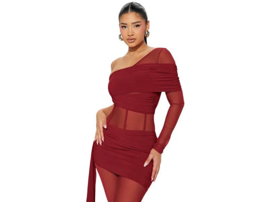 Σετ Με Έναν Ώμο και Διάφανα Πάνελ Μπορντό