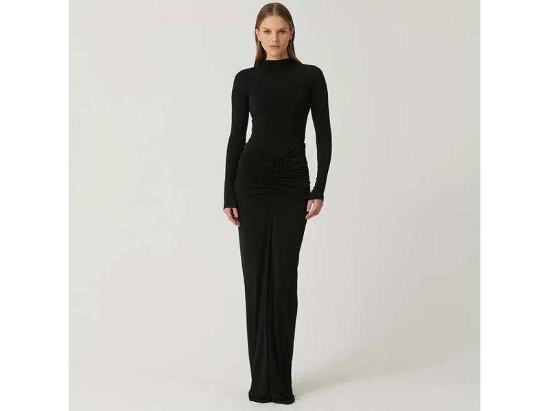 Maxi Φόρεμα Με Μακρύ Μανίκι Και Ρούχο Στη Μέση