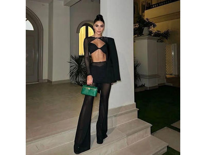 Διάφανο Σετ με Crop Top και Flare Παντελόνι